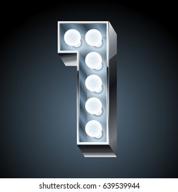 Vector silver light up modern font. Number 1