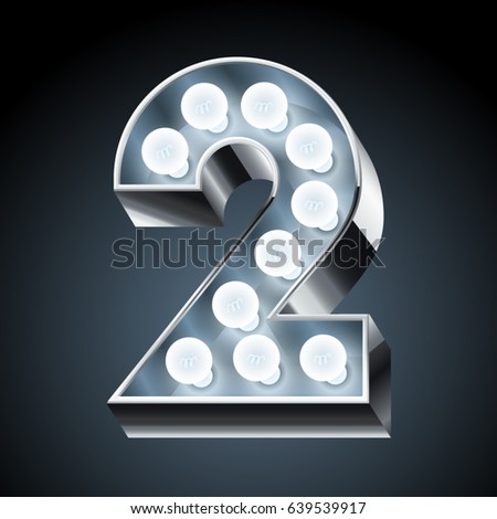 Vector silver light up modern font. Number 2