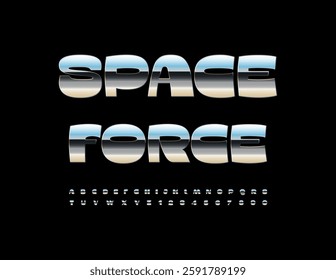 Vector Silver logo Space Force. Modern Fashion Font. Digital Uppercase Alphabet Letters and Numbers