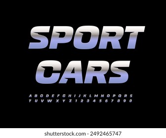 Vector silver logo Sport Cars.  Modern Metallic Font. Creative Alphabet Letters and Numbers set. 