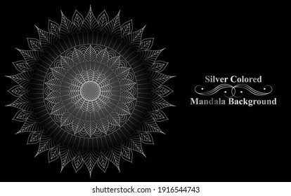 Vector - silver mandala on black background. Ethnic vintage pattern.