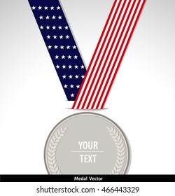 Vector of silver medal isolated with USA flag ribbon on a grey background