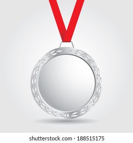 medalla de plata vectorial con cinta roja