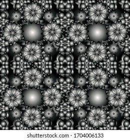 Vector silver mehndi seamless pattern on gray, black and white. Traditional Indian style, ornamental silver elements with henna tattoo, silver stickers, mehndi and yoga design, cards and prints.
