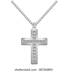 Vector Silver  Metal Cross Isolated on White Background. Christian Religious Symbol.