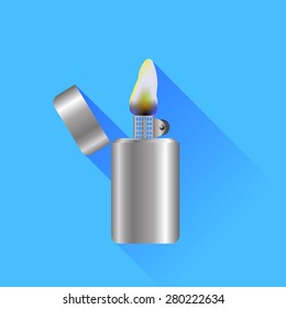 Vector Silver Metal Lighter Isolated on Blue Background