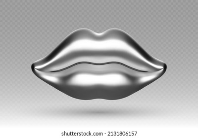 Vector silver metal lips isolated on transparent background