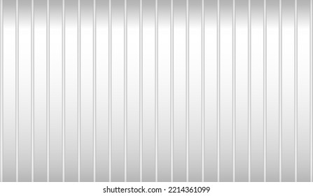 Vector silver metal roof. Warehouse iron wall texture. Sea container, top view. Steel waves panel, front side. White industrial construction zinc pattern. Corrugated board fence. Plastic gray siding