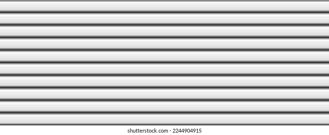 Vector silver metal wall 3d line texture. Realistic iron roofing corrugated sheet seamless pattern. Stainless siding repeat structure backdrop. White steel grooved horizontal fence. Industrial pipes