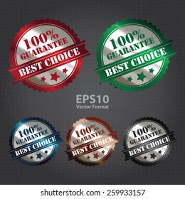 vector : silver metallic 100% guarantee best choice sticker, sign, stamp, icon, label