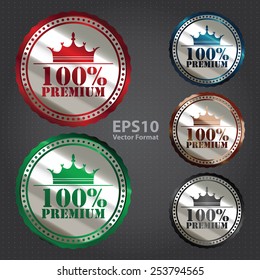 vector : silver metallic 100% premium badge, sticker, banner, sign, icon, label 