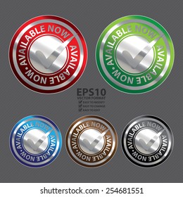 Vector : Silver Metallic Circle Available Now Icon, Button, Label, Sign or Sticker