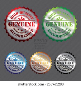 Vector : Silver Metallic Genuine High Quality Recommended Badge, Icon, Label, Banner, Tag or Sticker