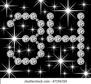 letra metálica vectorial plateada con diamantes aislados