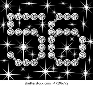 vector silver metallic letter with diamonds in frame isolated