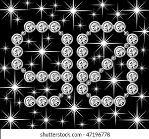 letra metálica vectorial plateada con diamantes aislados