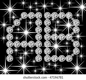 letra metálica vectorial plateada con diamantes aislados