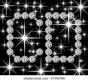 letra metálica vectorial plateada con diamantes aislados
