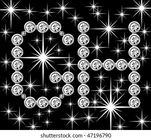 letra metálica vectorial plateada con diamantes aislados