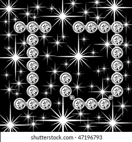 vector silver metallic letter with diamonds in frame isolated