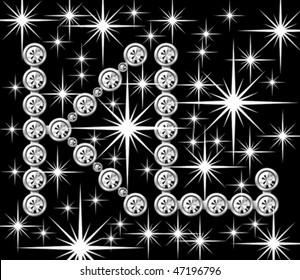 vector silver metallic letter with diamonds in frame isolated