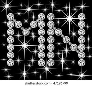 letra metálica vectorial plateada con diamantes aislados
