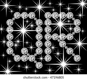 letra metálica vectorial plateada con diamantes aislados