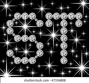 letra metálica vectorial plateada con diamantes aislados