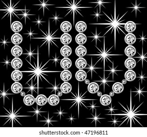 letra metálica vectorial plateada con diamantes aislados