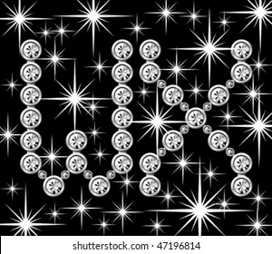 letra metálica vectorial plateada con diamantes aislados