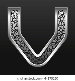 vector silver metallic letter with stripes isolated