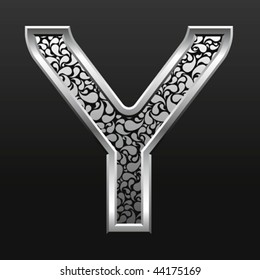 vector silver metallic letter with stripes isolated