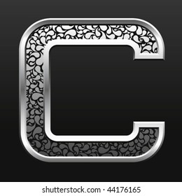 vector silver metallic letter with stripes isolated