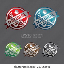 Vector : Silver Metallic Natural Ribbon, Badge, Icon, Sticker, Banner, Tag, Sign or Label