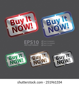 Vector : Silver Metallic Rectangle Buy It Now! Icon, Sticker, Tag, Sign or Label