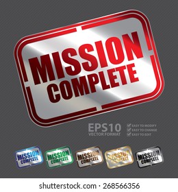 Vector : Silver Metallic Rectangle Mission Complete Icon, Sticker, Tag, Sign or Label 