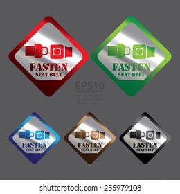 Vector : Silver Metallic Rhombus Fasten Seat Belt Icon, Label, Banner, Tag or Sticker 