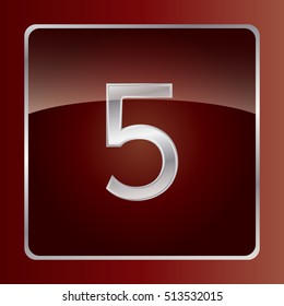 Vector silver number on a glass button. Icon design