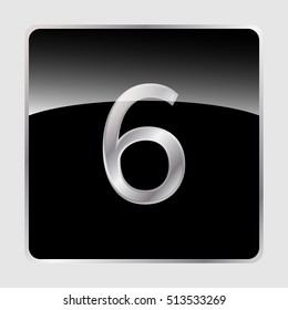 Vector silver number on a glass button. Icon design