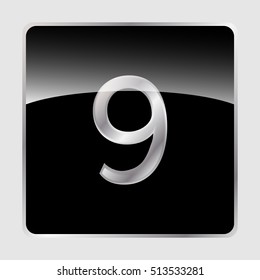 Vector silver number on a glass button. Icon design