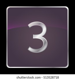 Vector silver number on a purple button with frame. Icon design