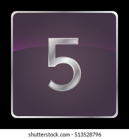 Vector silver number on a purple button with frame. Icon design