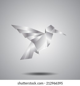 vector silver origami hummingbird