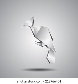 vector silver origami woodpecker