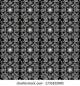 Un adorno de plata vectorial al estilo oriental. Diseño para el texto, tarjetas de invitación, varias ediciones de impresión. Patrón sin brillo con elementos plateados sobre un fondo negro, blanco y gris.