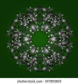 Vector silver pattern. Oriental style arabesques. Silver textured curls. Vector illustration. Background with silver elements.