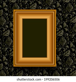 Vector silver picture frame on vintage grunge red wallpaper.