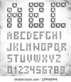Vector silver pixel font with stud / can be used banners, invitation, congratulation or website layout vector/ silver metal stud