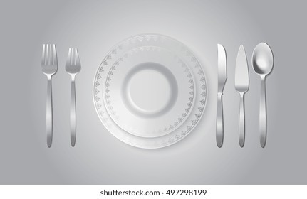 Vector Silver Plate And Utensils Set
