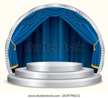 vector silver podium stage with blue curtain
